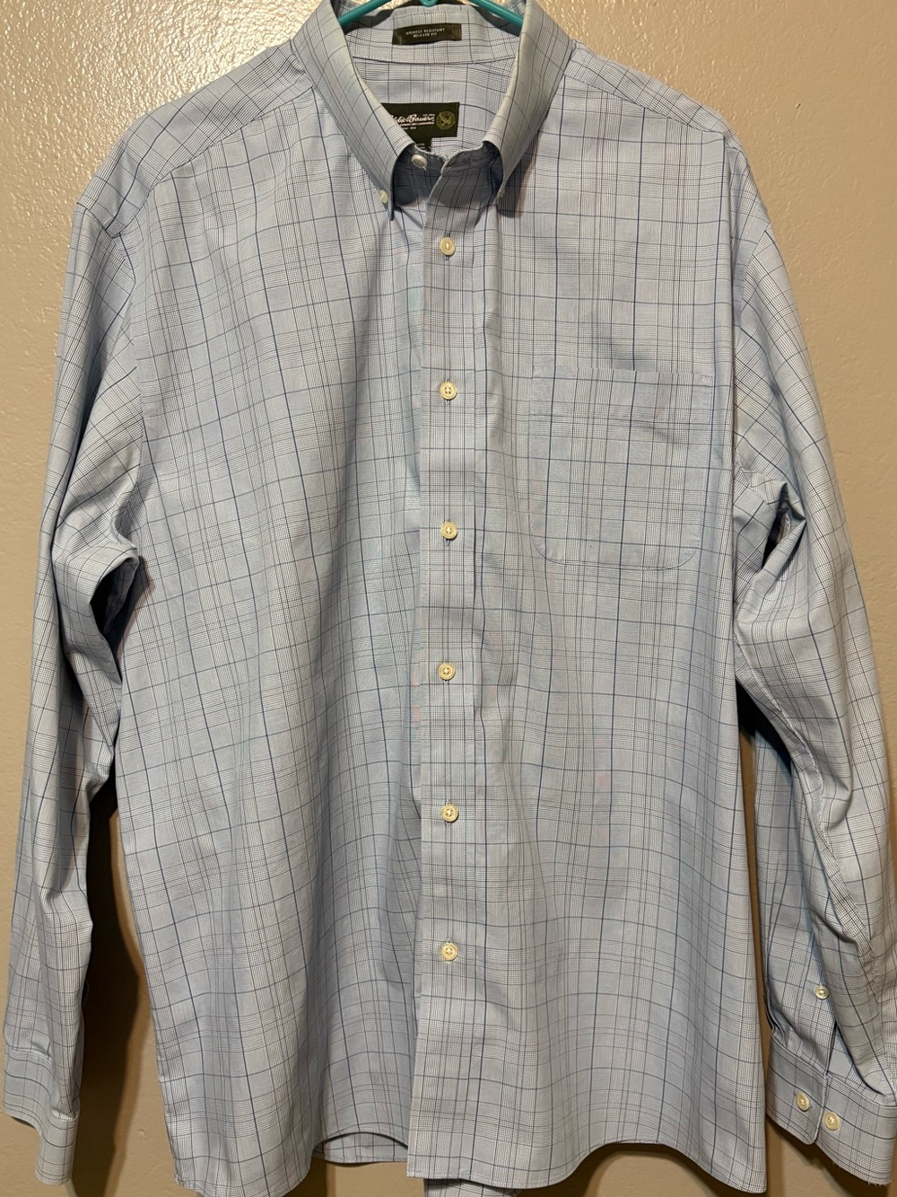Men’s Eddie Bauer Light Blue Windowpane Button-Down Dress Shirt Size XL